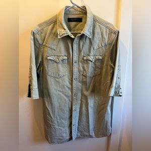 Vintage Allsaints Shirt Denim Y2K Japan Style Chambray Pearl | Size Large